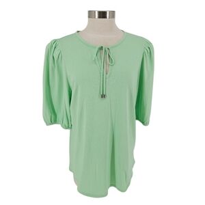 INC Shirt Pistachio Green Puff 1/2 Sleeve Keyhole Tie Neck Top XL